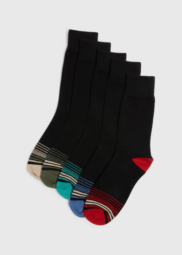 5 Pack Black Stripe Design Socks