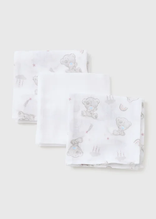 Tiny Tatty Teddy 3 Pack White Muslin Cloths - One Size Image 2