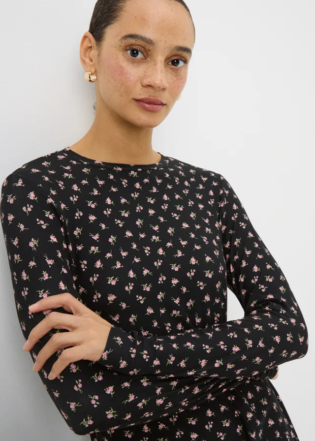 Black Ditsy Supersoft Mini Dress