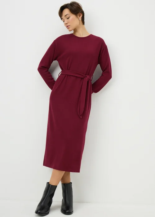 Burgundy Cosy Belted Midi Dress - 24 Image 1