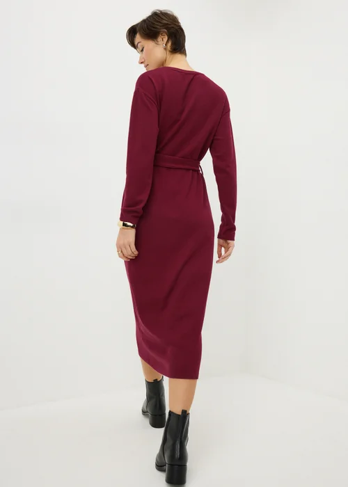 Burgundy Cosy Belted Midi Dress - 24 Image 2
