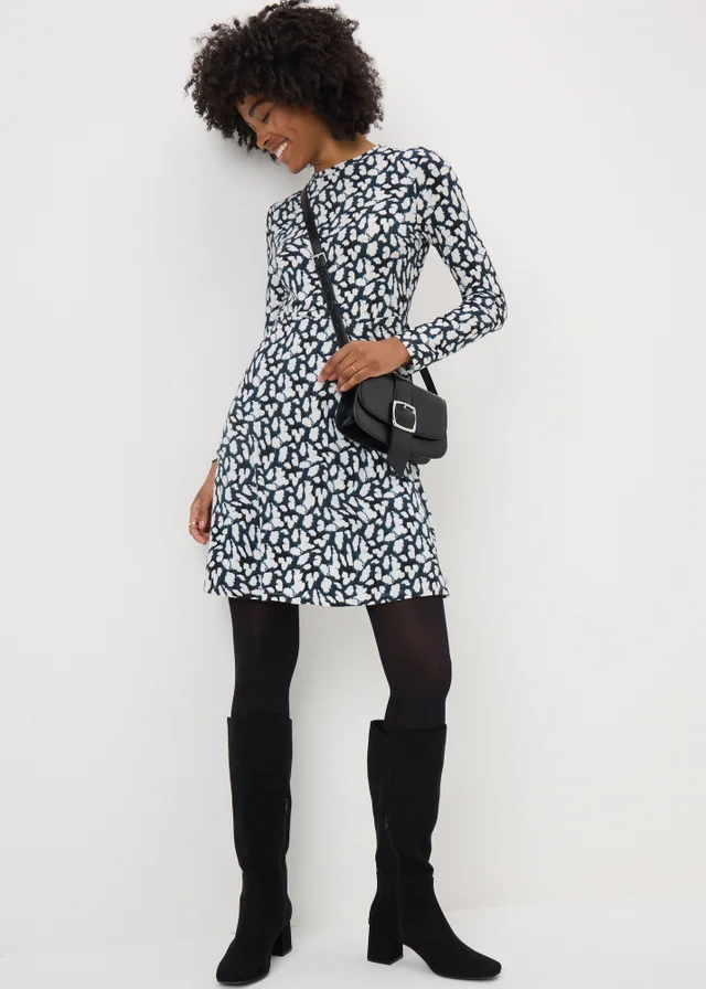 Black Animal Print Supersoft Mini Dress