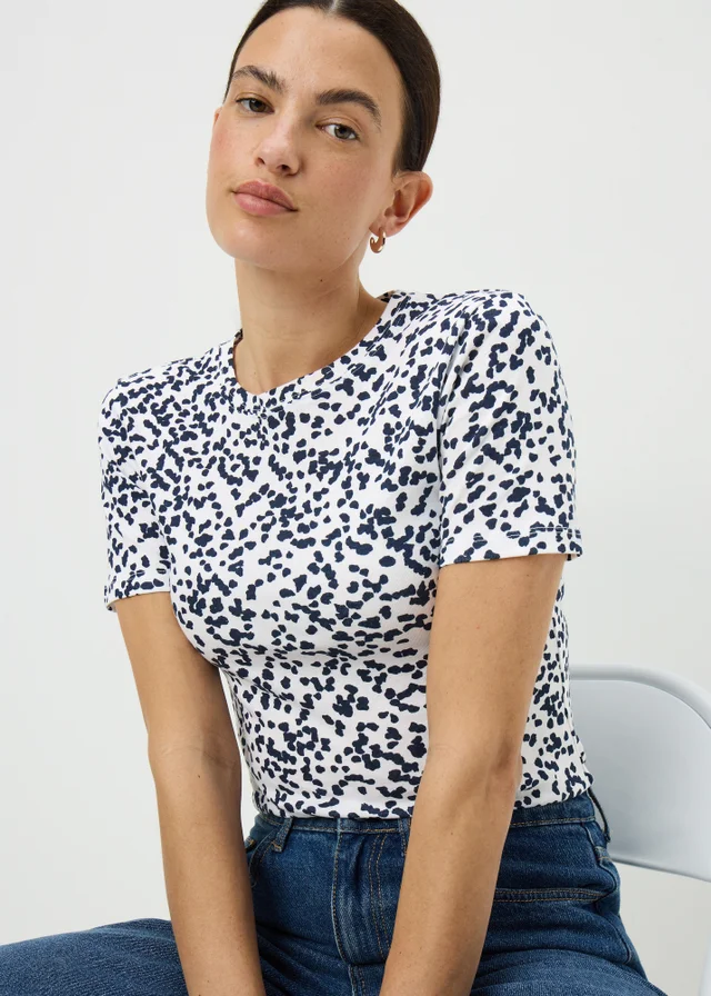 Navy Print Fitted T-Shirt