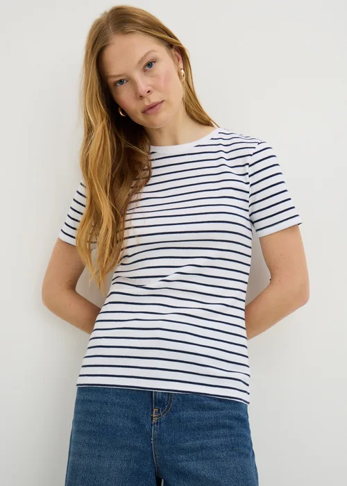 Navy Stripe Fitted T-Shirt - Size 8 Image 2