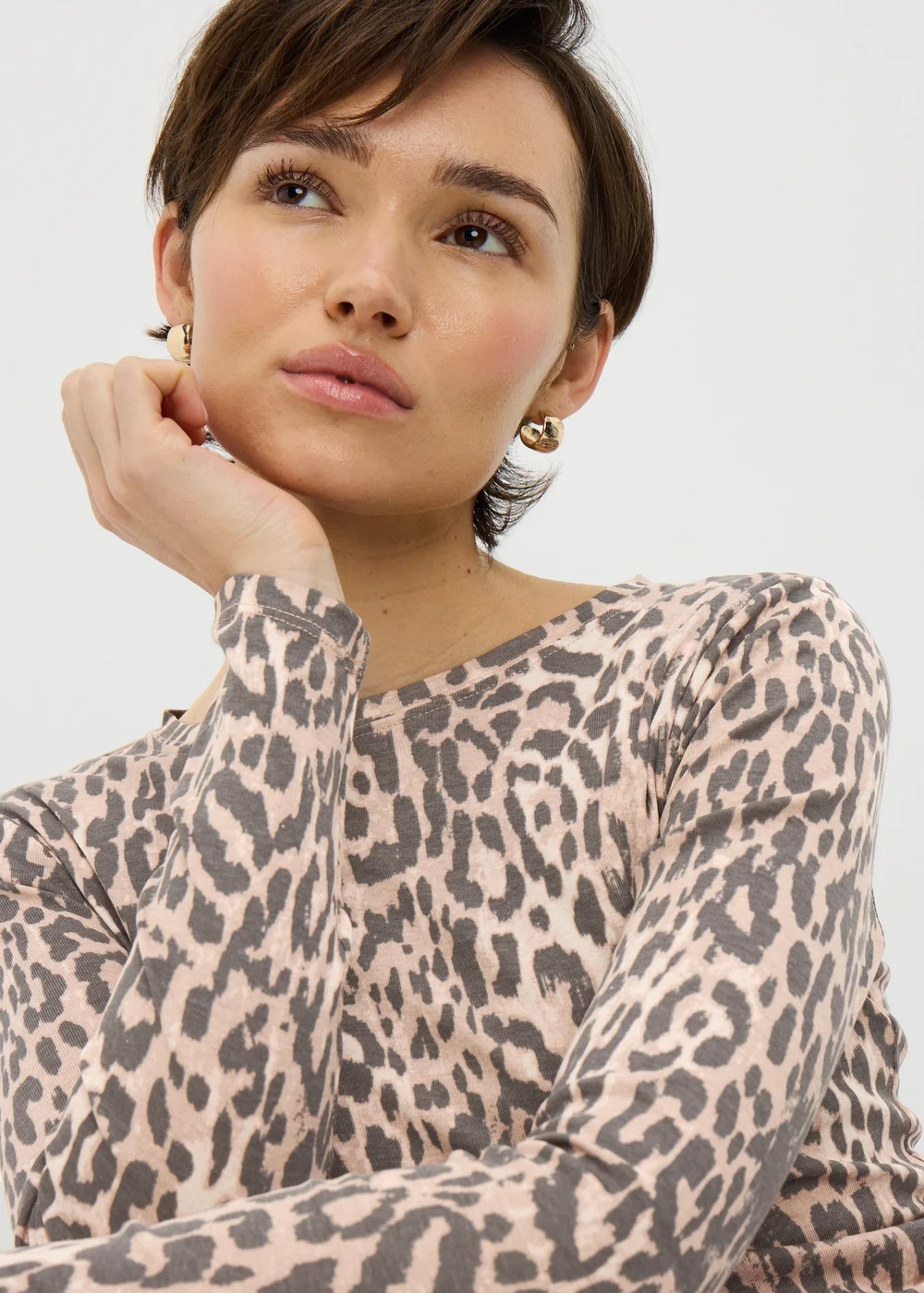 Brown Leopard Fitted Long Sleeve Top - 28 Image 3