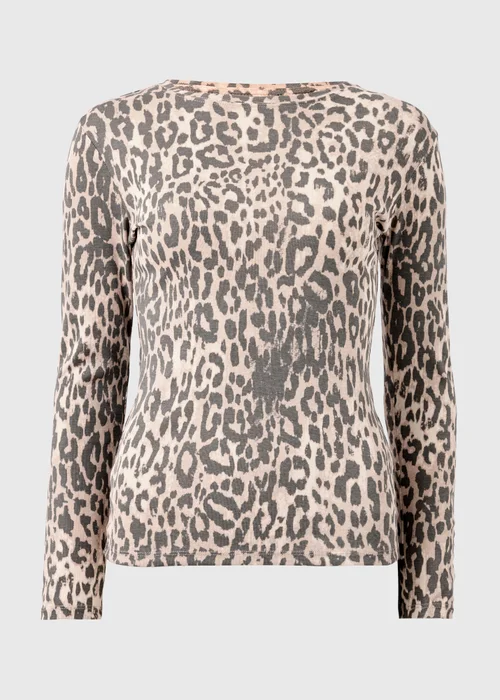 Brown Leopard Fitted Long Sleeve Top - Size 8 Image 4