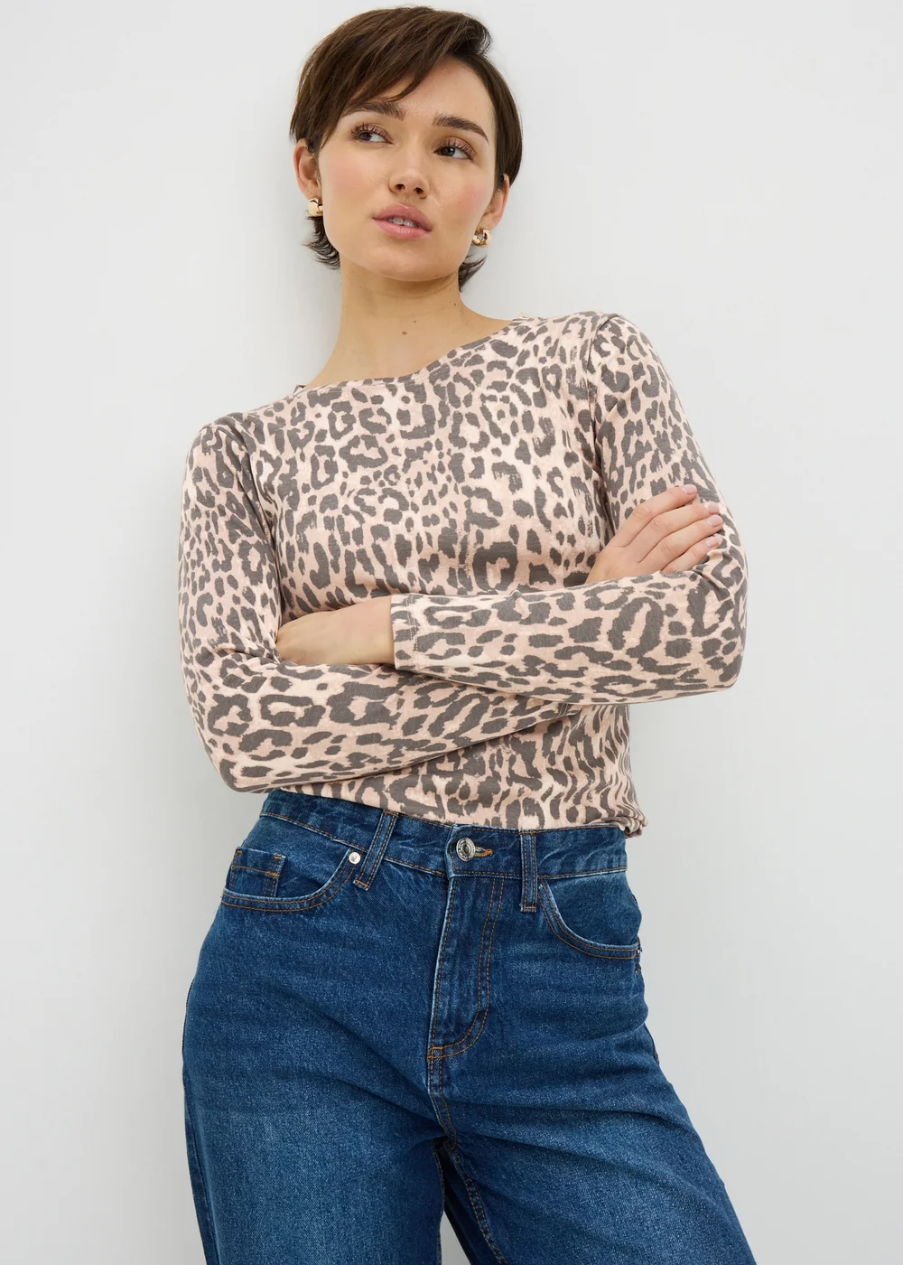Brown Leopard Fitted Long Sleeve Top - Size 8 Image 2