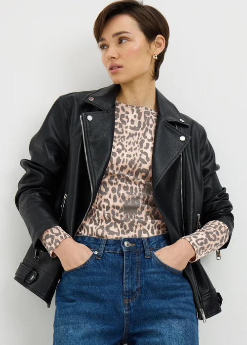 Brown Leopard Fitted Long Sleeve Top - Size 8 Image 1