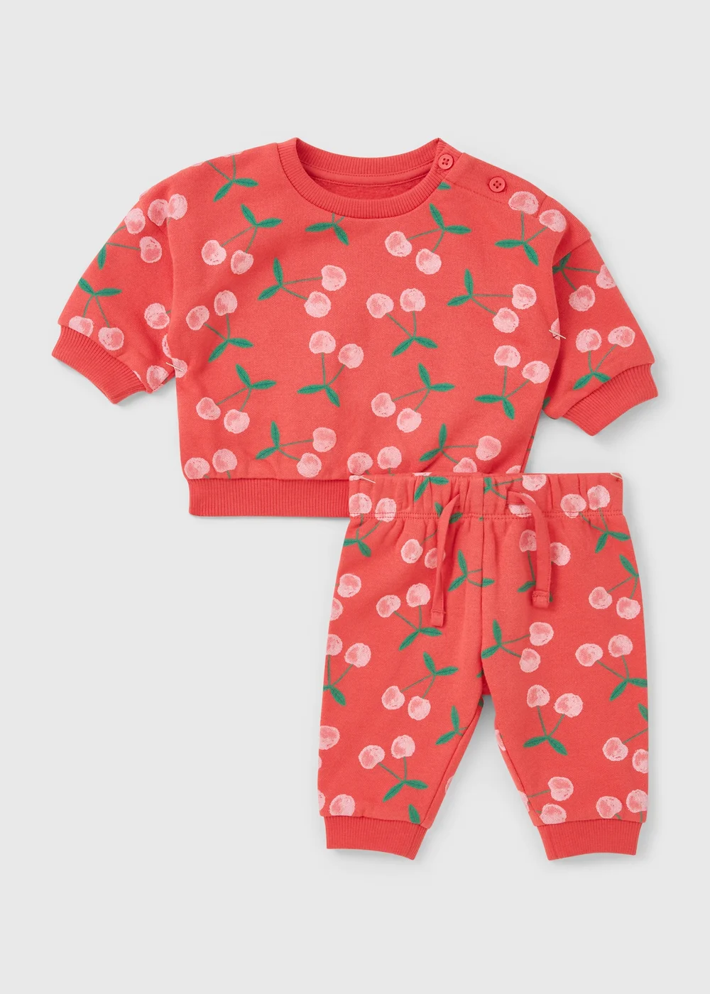 Baby Pink Cherry Sweatshirt & Jogging Bottom Set (Newborn-23mths) - Up to 1 Month Image 1