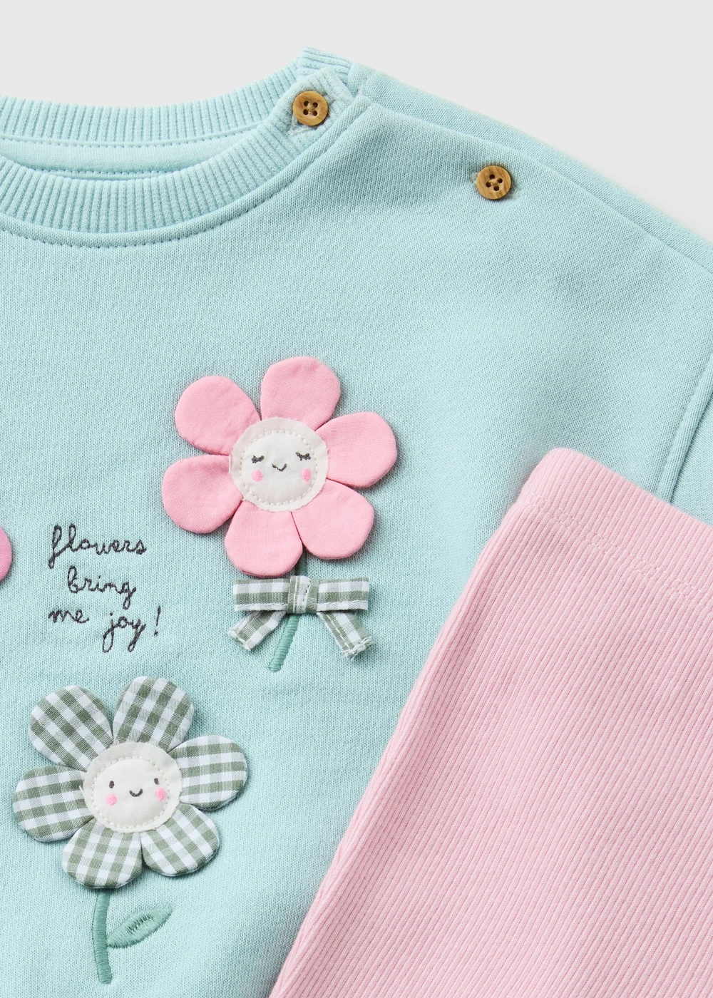 Girls Blue Gingham Flower Sweatshirt & Legging Set (Newborn-23mths) - Up to 1 Month Image 2