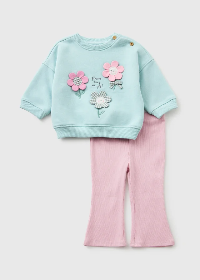Girls Blue Gingham Flower Sweatshirt & Legging Set (Newborn-23mths)