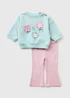 Girls Blue Gingham Flower Sweatshirt & Legging Set (Newborn-23mths) - Up to 1 Month Image 1