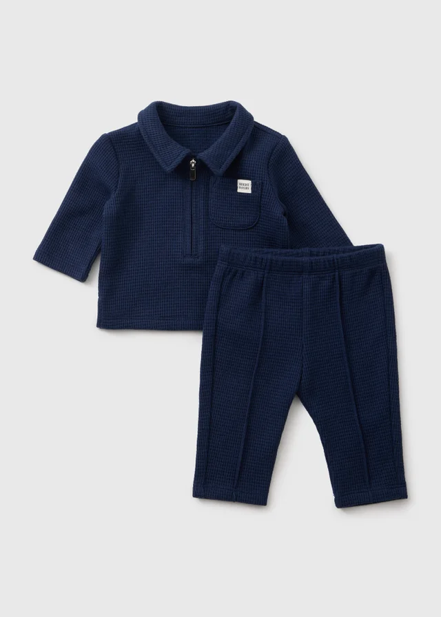 Baby Navy Smart Waffle Top and Trouser Set (Newborn-23mths)