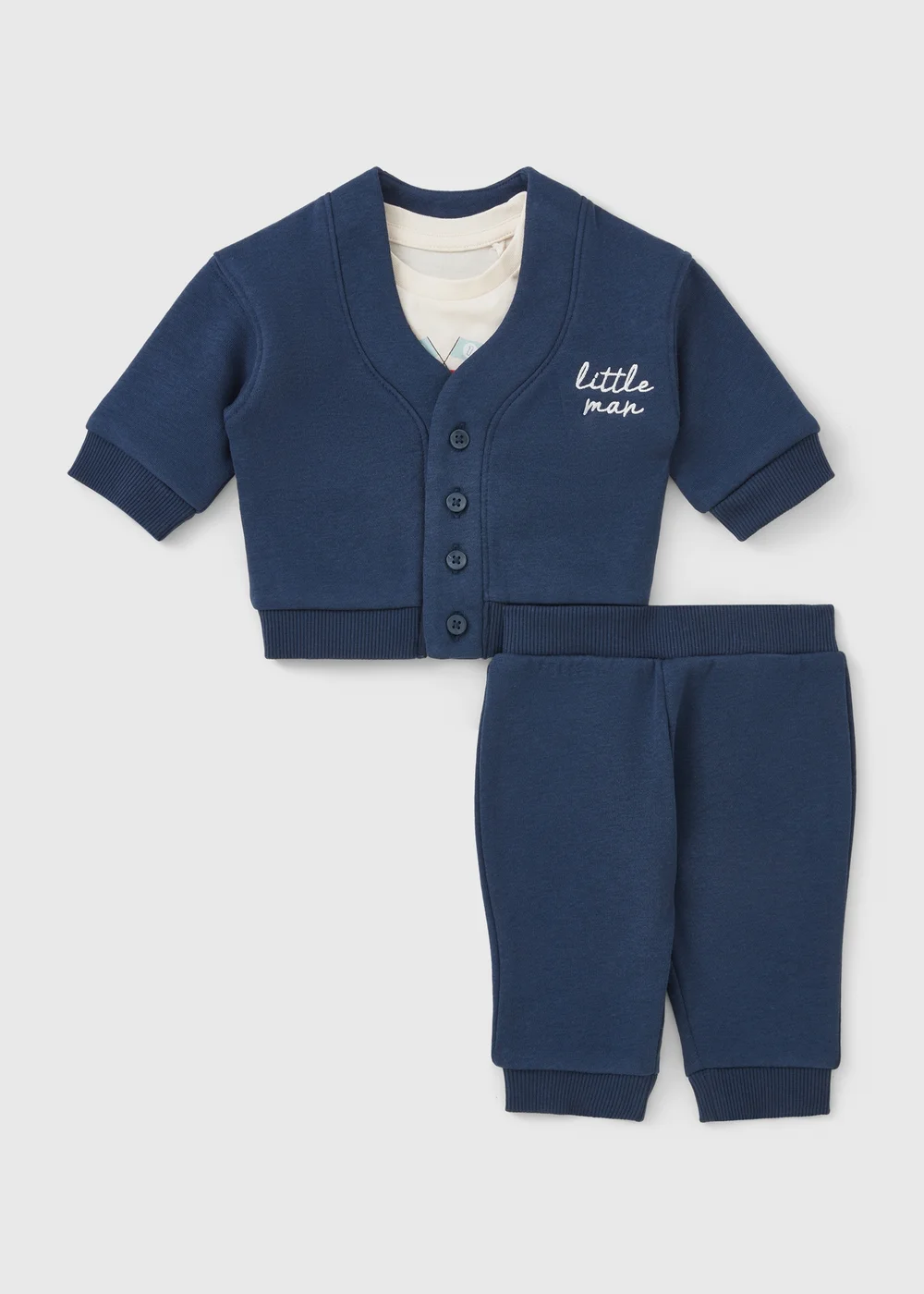 3 Piece Baby Navy Little Racer Man Sweatshirt & Jogging Bottoms Set (Newborn-23mths) - Up to 1 Month Image 1