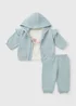 3 Piece Baby Blue Flower Sweatshirt & Jogging Bottom Set (Newborn-23mths) - Up to 1 Month Image 1