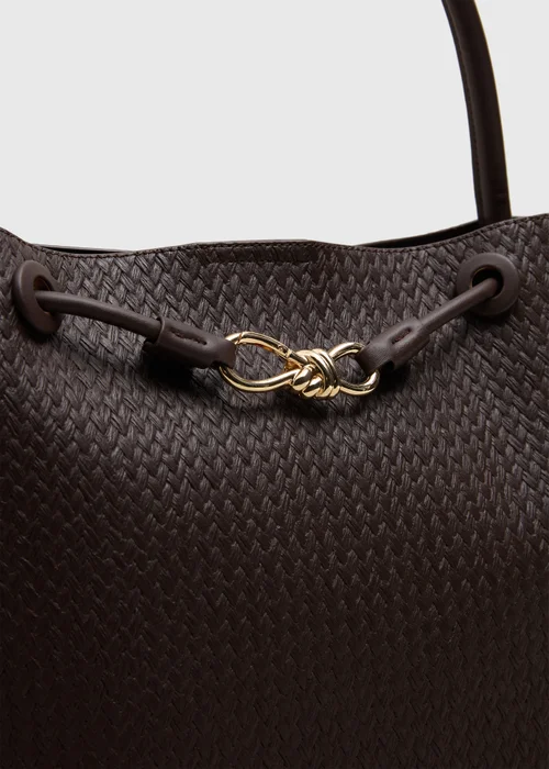 Chocolate Brown Weave Tote Bag - One Size Image 4
