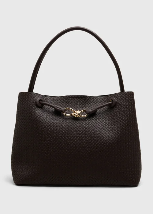 Chocolate Brown Weave Tote Bag - One Size Image 3