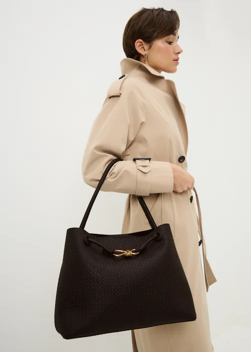 Chocolate Brown Weave Tote Bag - One Size Image 2