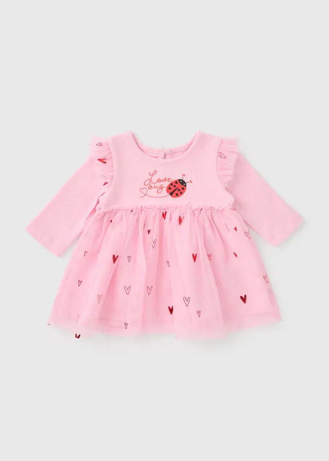 Baby Pink Love Bug Mesh Dress (Newborn-23mths)