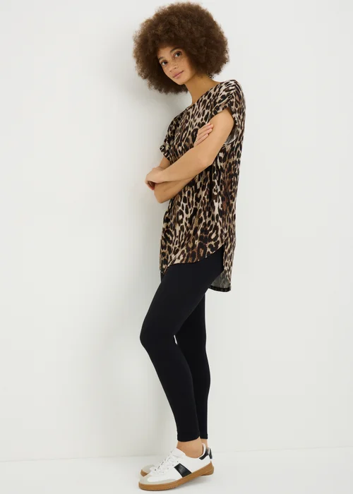 Brown Leopard Print Longline T-Shirt - Small Image 3