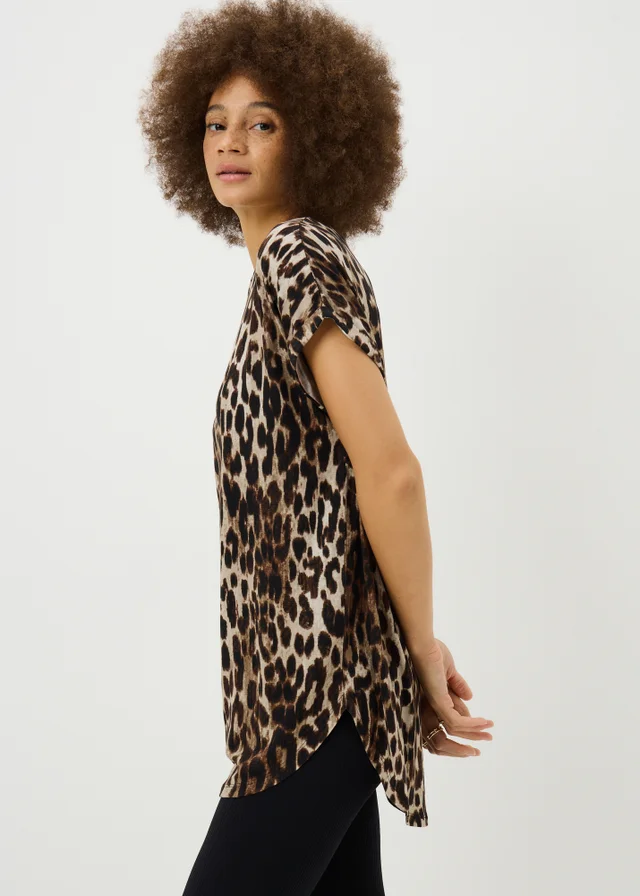 Brown Leopard Print Longline T-Shirt