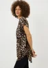 Brown Leopard Print Longline T-Shirt - Small Image 1