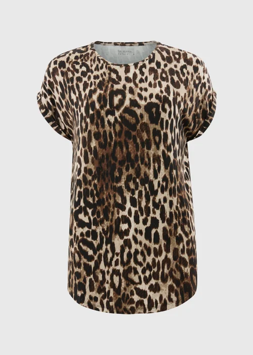 Brown Leopard Print Longline T-Shirt - Small Image 4