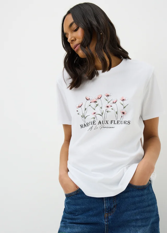 White Marche Aux Fleurs Graphic T-Shirt