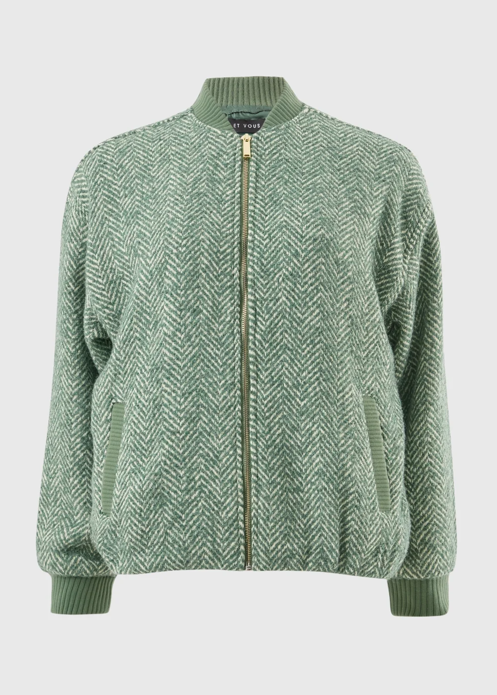 Et Vous Green Herringbone Bomber Jacket - XL Image 4