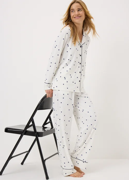 Cream Heart Button Pyjama Set - Extra small Image 1