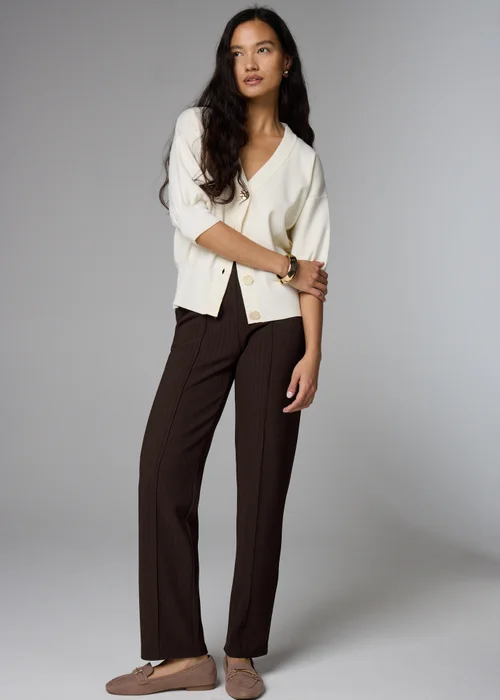 Et Vous Chocolate Straight Leg Ribbed Trousers - Size 16 31 leg Image 1
