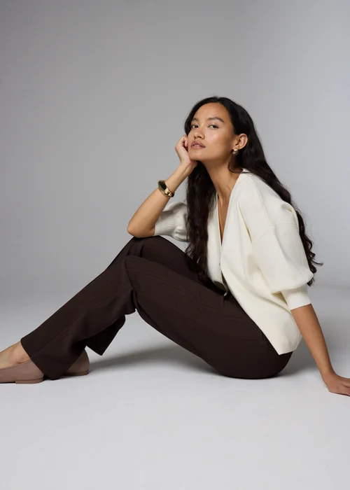 Et Vous Chocolate Straight Leg Ribbed Trousers - Size 16 31 leg Image 3