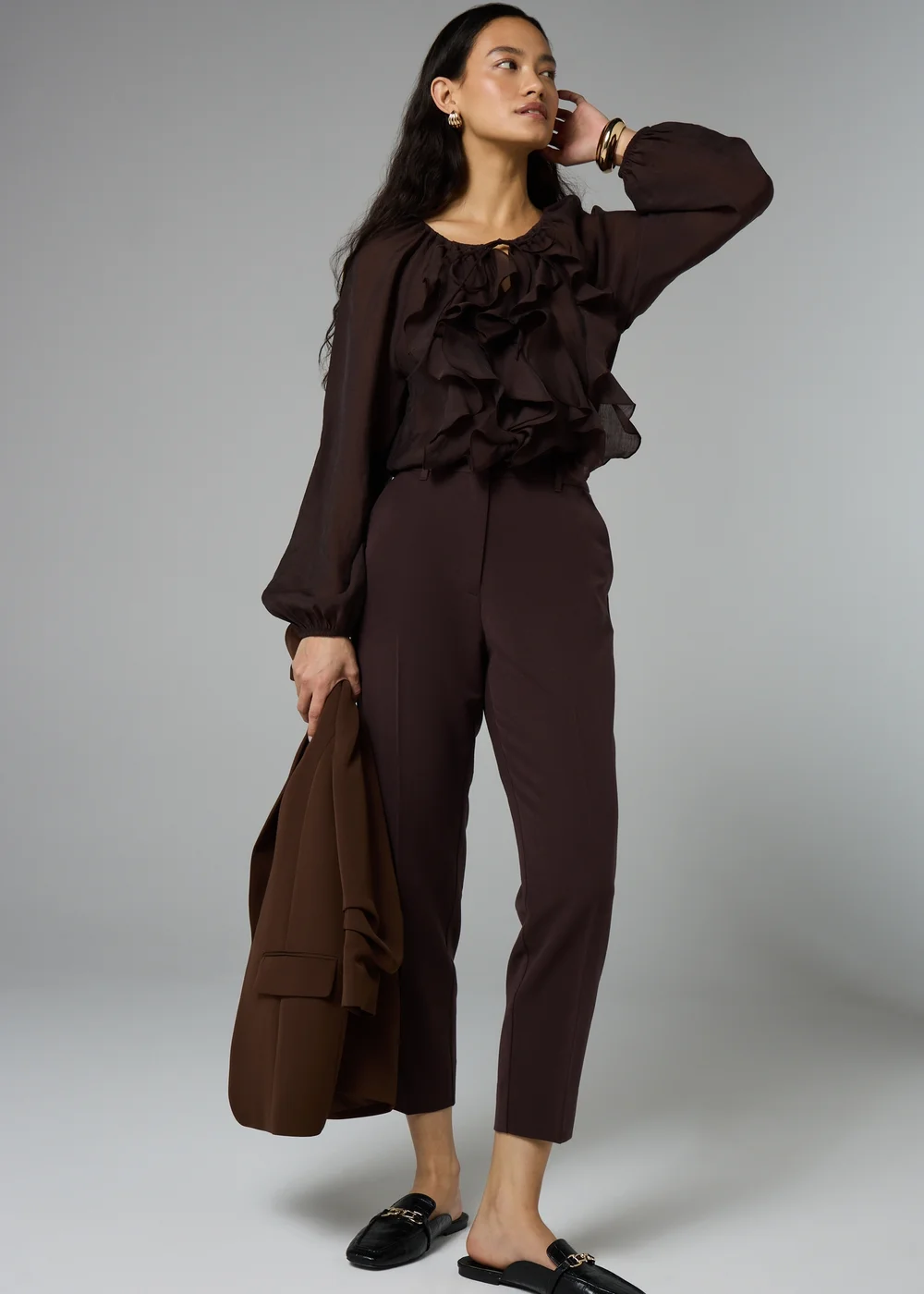 Et Vous Chocolate Brown Tapered Trousers - Size 18 29 leg Image 1