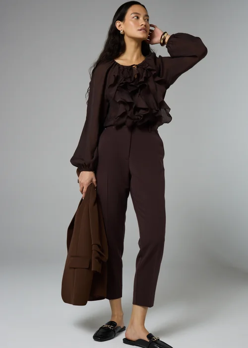 Et Vous Chocolate Brown Tapered Trousers - Size 18 29 leg Image 1