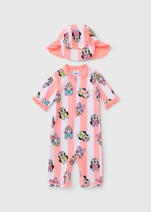 Disney Girls Pink Minnie & Daisy Surf Suit & Hat Set (6mths-5yrs) - Age 6 - 9 Months Image 1