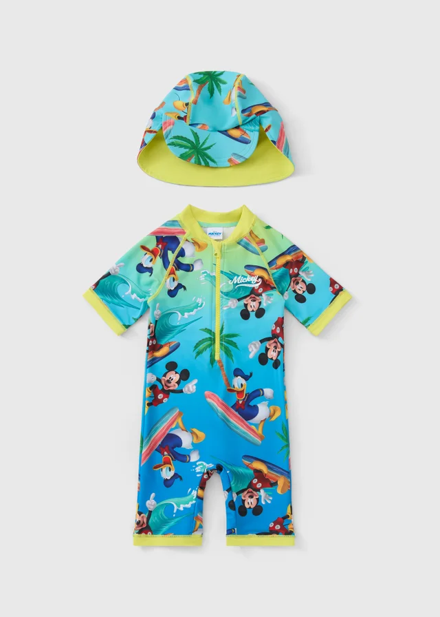 Disney Boys Blue Mickey & Friends Surf Suit & Hat Set (6mths-5yrs)