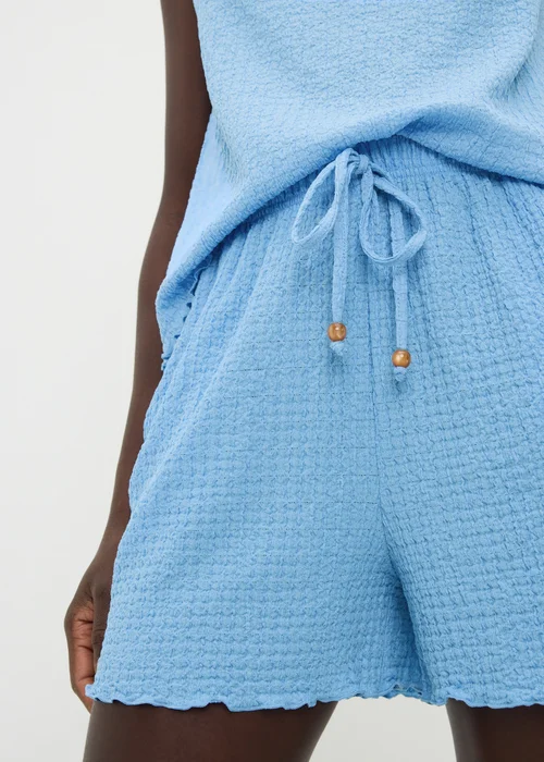 Blue Textured Co Ord Shorts - M Image 3