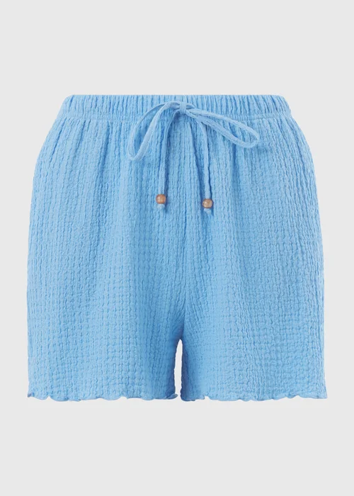 Blue Textured Co Ord Shorts - M Image 4