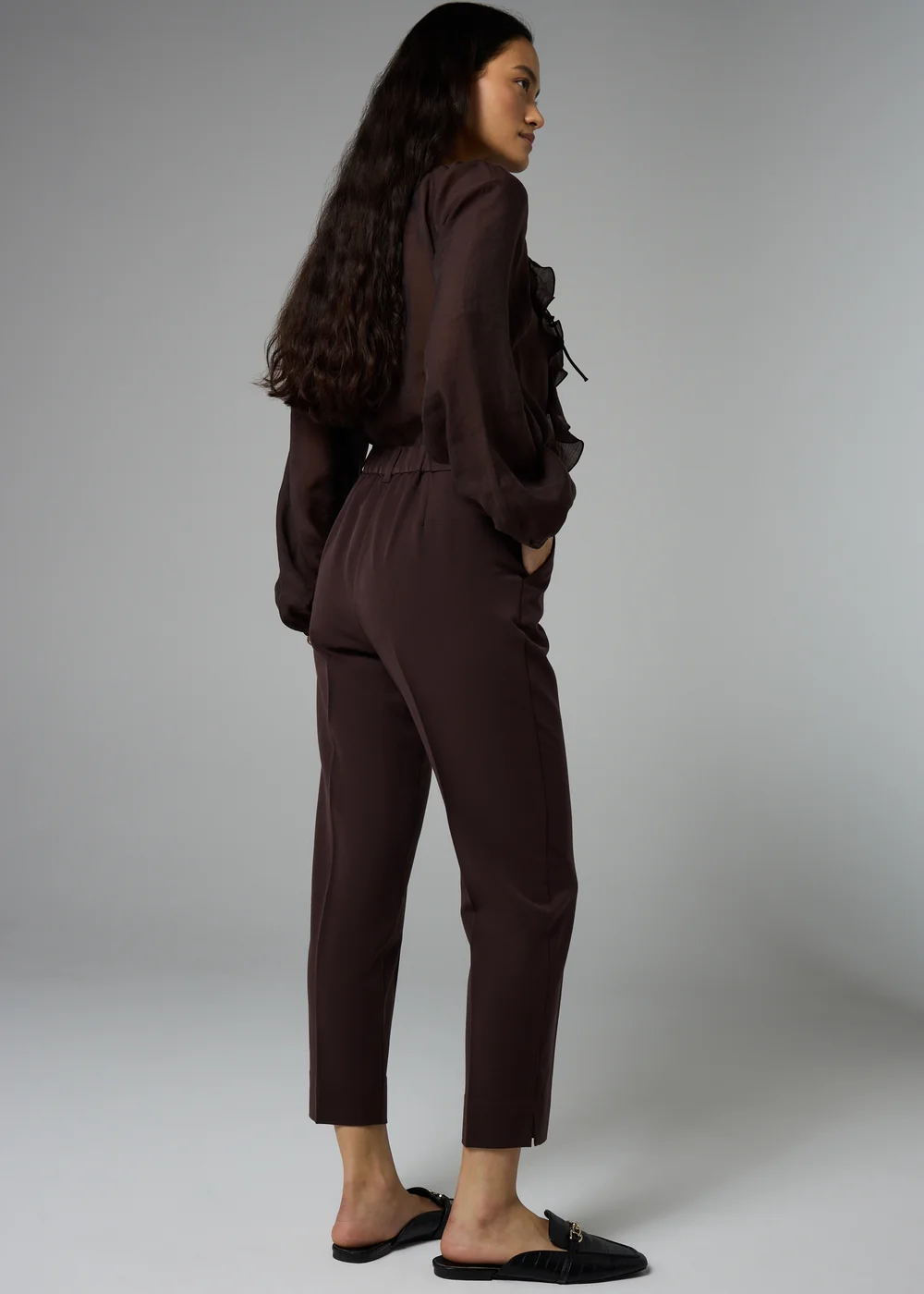 Et Vous Petite Chocolate Brown Tapered Trousers - 12/L27 Image 3