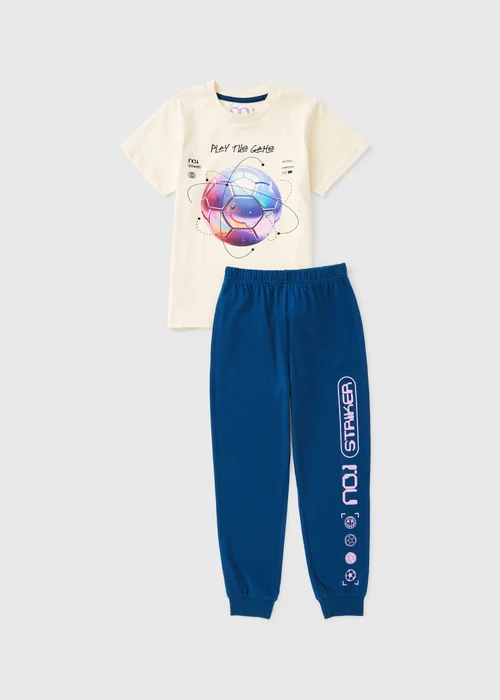 Boys Cream Science Football Pyjama Set (7-13yrs) - Age 7 Years Image 1