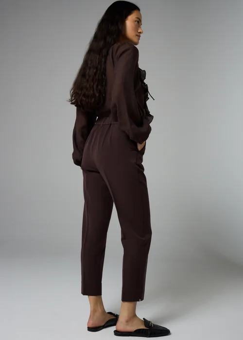 Et Vous Long Chocolate Brown Tapered Trousers - Size 08 33 leg Image 3