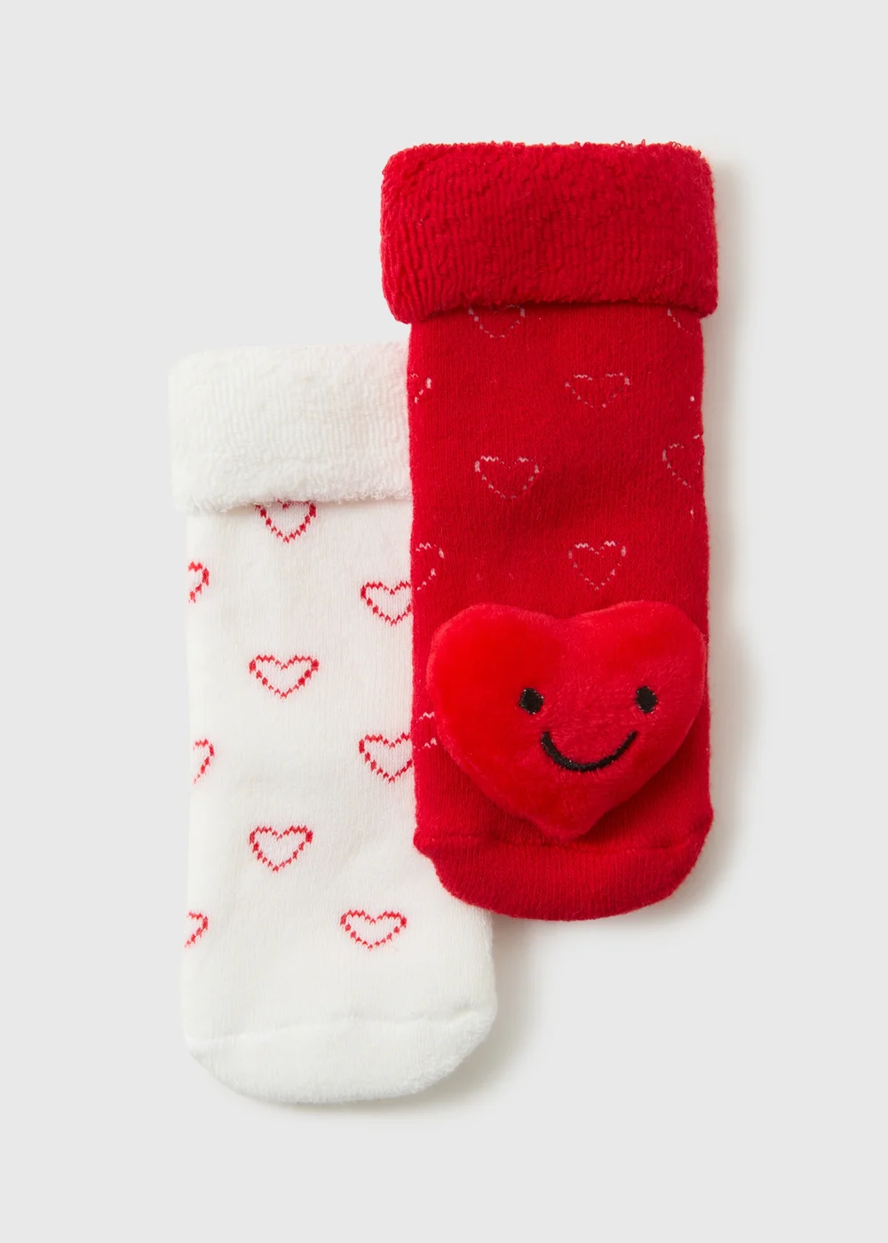 Baby Red & White Love Heart Rattle Socks (Newborn-6mths) - Up to 1 Month Image 1