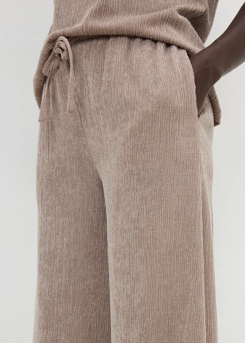 Taupe Textured Co Ord Wide Leg Trousers - Size 14 29 leg Image 3