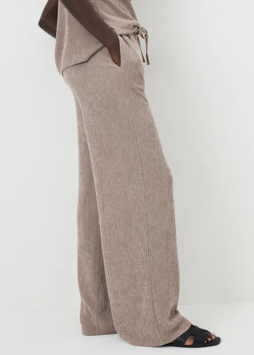 Taupe Textured Co Ord Wide Leg Trousers - Size 14 29 leg Image 2