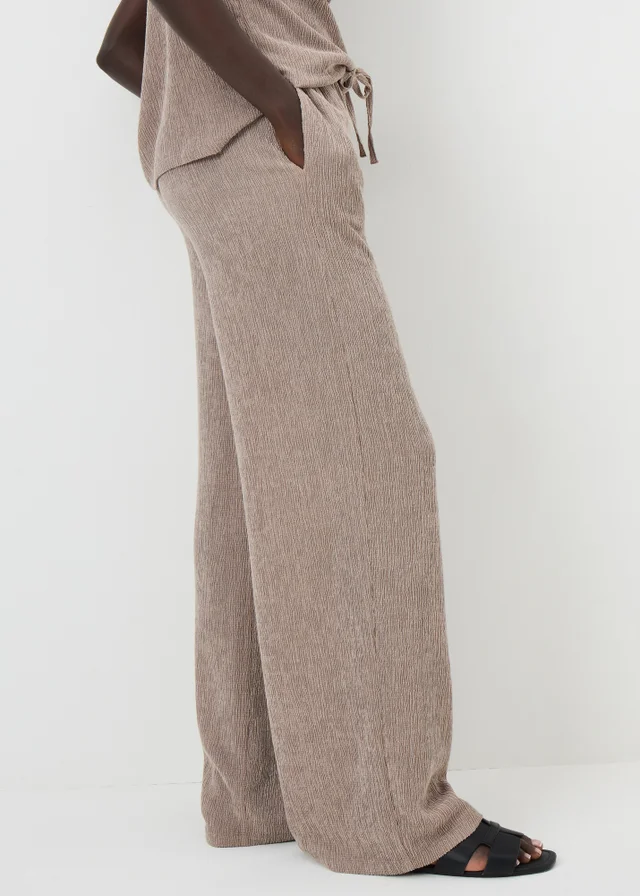 Taupe Textured Wide Leg Co Ord Trousers