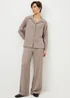 Taupe Textured Wide Leg Co Ord Trousers - Size 14 29 leg Image 1