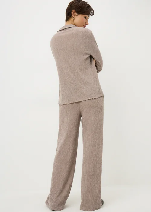 Taupe Textured Wide Leg Co Ord Trousers - Size 14 29 leg Image 3