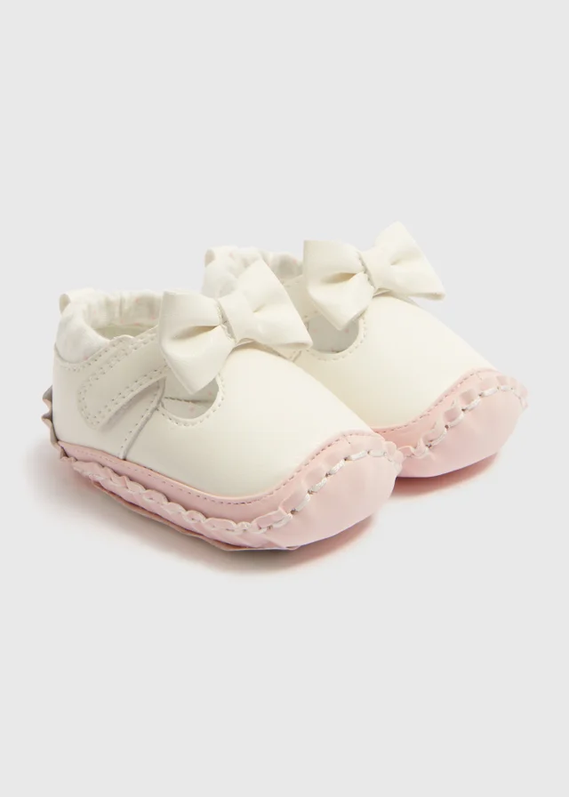 Baby White Bow T Bar Shoes (Newbron-18mths)