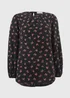 Black Ditsy Floral Popover Blouse - Size 8 Image 4