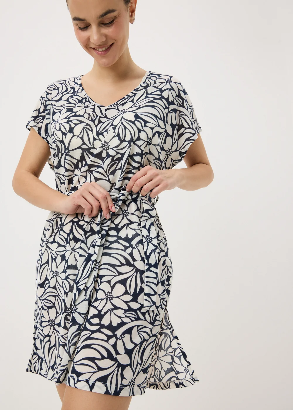 Navy Tropical Floral Jersey Kaftan - Extra small Image 1